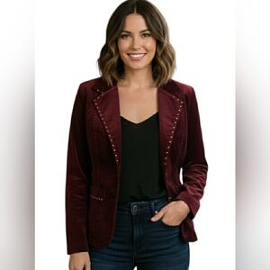 Deep Purple Blazer with Stud Accents 3 Button Cotton With Pockets
